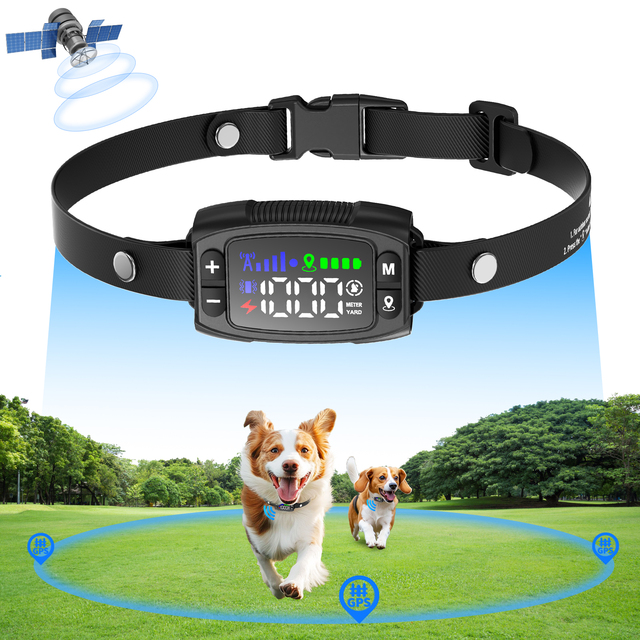 High Precision Outdoor IPX7 Waterproof GPS Wireless Pet Dog Electric GEO Fence Vibration Shock Collar With Auto Memory Function