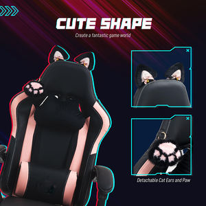 Silla de juego bonita negra y rosa con orejas de gato, silla ergonómica para ordenador con reposapiés, silla reclinable para juegos de PC para niñas, adolescentes y niños - Product Image 4
