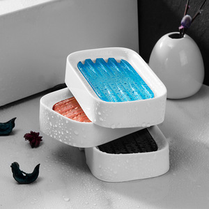 Double Layer Ceramic Soap Dish Rectangular Drainable Bathroom Shower Storage Rack Black Blue Pink - Product Image 2