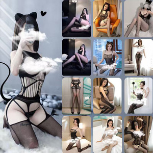 Completo Set Lingerie Sexy con Bretelle, Rete in Pizzo e Calze a Rete in Seta, con Confezione, per Travestimenti e Seduzione - Product Image 2