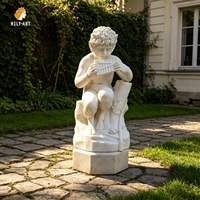 Statue de garçon jouant de la flûte en marbre blanc Mily, taille réelle, sculptée à la main, style européen, pour jardin ou parc extérieur