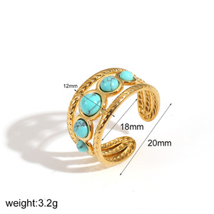 Anillo de Flores Estilo Europeo para Mujer, Acero Inoxidable 18k, Perla Turquesa, Ajustable, Accesorio para Fiesta - Product Image 5