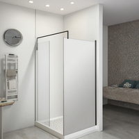 Porte de douche coulissante à panneau de verre fixe avec cadre finition laiton brossé certifiée CE, fermeture douce, pour cabine de douche