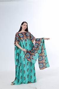 レディースKaftanドレスフリーサイズブランドプリントイスラム教徒のローブデザイナーアフリカロングドレス女性用スカーフ付き - Product Image 5