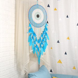 Grande decorazione da parete Dream Catcher per camera da letto Boho Evil Eye Dream Catcher blu turchese piuma <span class=keywords><strong>Macrame</strong></span> appeso a parete - Product Image 4