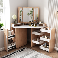 Table de maquillage d'angle en bois avec miroir pour chambre à coucher, meuble de rangement et coiffeuse