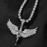 Collar con Colgante de Ángel Chapado en Oro de 14K con Circonitas 5A+ y Cadena de Acero Inoxidable, Estilo Hip Hop, Joyería Fina
