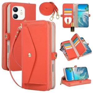 Étui portefeuille multifonction en cuir à bandoulière pour iPhone 11/12 <span class=keywords><strong>Pro</strong></span>/XR/XsMax/8 Plus/16E avec fermeture éclair - Product Image 3