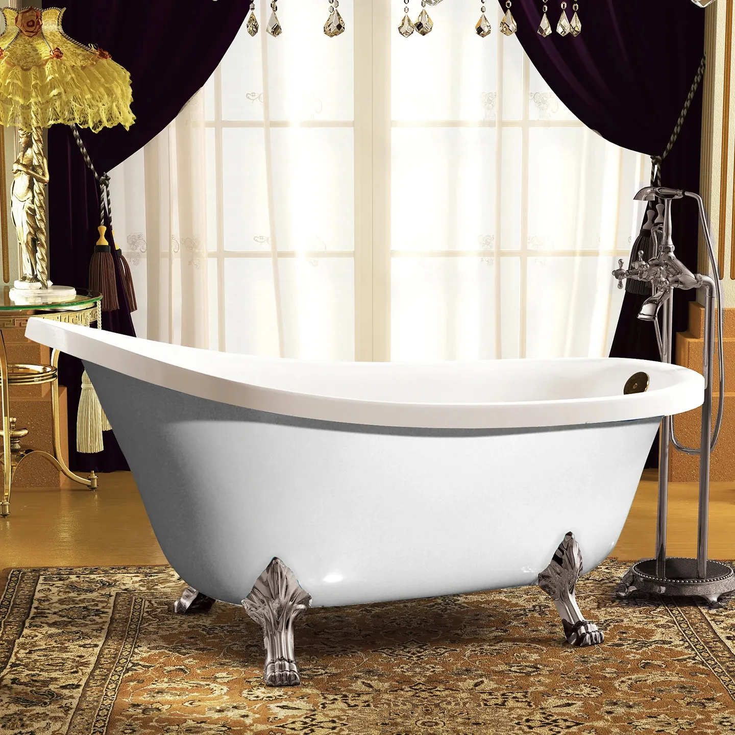 Modern 1.7m Acrylic Oval Whirlpool Bathtub with Legs Portable Indoor Tub for Hotels and Bathrooms Handle Drain