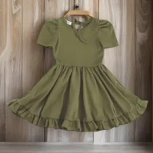 Wholesale Summer Casual A-Line Twirl Dress for Baby Girls 95% Cotton Viscose 5% Spandex Solid Pattern Toddler Girl Size