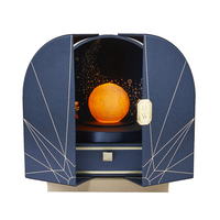 Boîte cadeau de luxe personnalisée écologique bleu marine à double porte pour le Festival de la Mi-Automne, avec décoration LED Lune et Lapin, fermeture magnétique