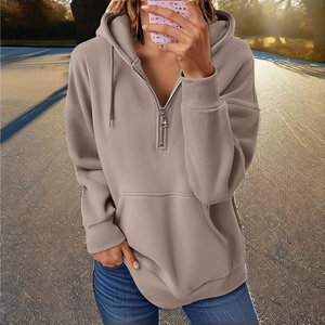 Autumn/Winter/Spring Women's Formal Fluffy Fashion Hoodie Half <b>Zipper</b> Y2K Style Breathable Knitted Fabric Top with Pocket - Product Image 2