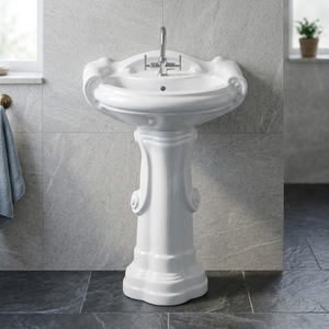 White Ceramic Lotus Shape Pedestal Wash Hand Basin Set Antique Bathroom Sink Porcelain Lavabo Full Pedestal - Product Image 2
