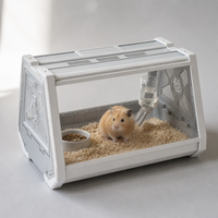 Cage à hamster transparente avec panneau frontal clair et dessus ventilé, boîte de rangement empilable blanche pour petits animaux, deux tailles