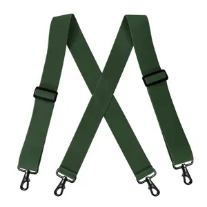 Bretelle per pantaloni regolabili per impieghi gravosi con logo personalizzato da 1.4 pollici bretelle elastiche per uomo con moschettone a forma di X nera