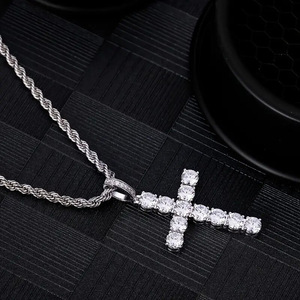 Cadenas de cuerda de acero inoxidable, colgante de latón, collares de Cruz de Zirconia cúbica de tenis, collar de mujer chapado en oro y plata para hombre - Product Image 6