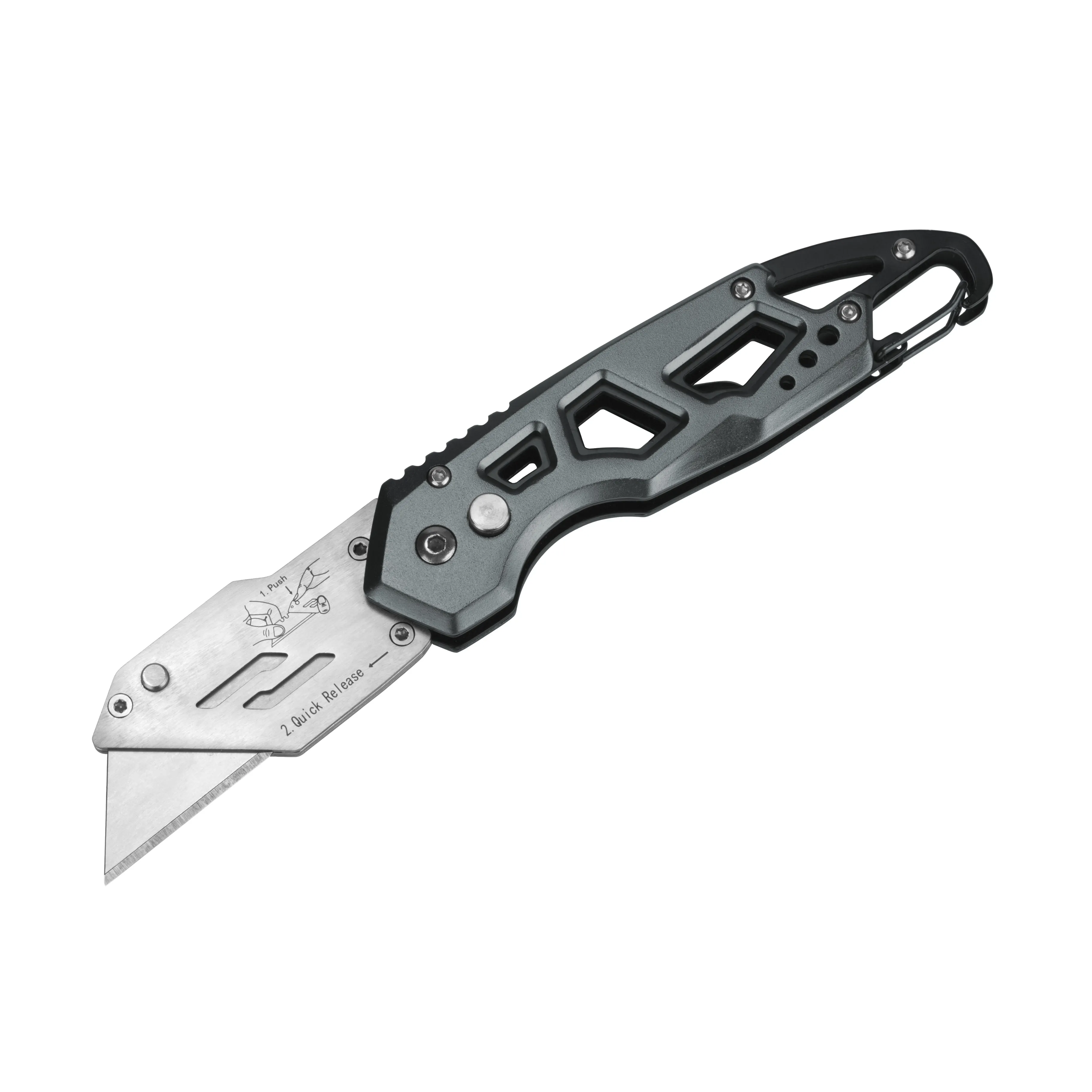 Utility Knife Heavy Duty Aluminum Handle SK5 Folding Utility Knife With Carabiner