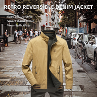 Veste en jean réversible pour homme, style décontracté ample, col montant, fermeture éclair, finition blouson, automne-hiver, taille XL