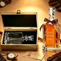 Carafe à whisky personnalisée avec logo et coffret en bois gravé – Coffret cadeau Fête des Pères pour homme – Carafe à liqueur en cristal sans plomb – Vente en gros