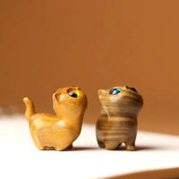 Figurine miniature de chat mignon et kawaii, ornement de bureau et décoration de chambre, artisanat en bois d'ébène gravé à la main, cadeau d'anniversaire, sculpture artistique