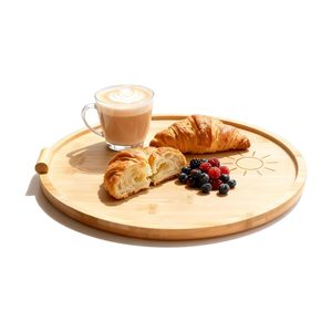 Round Wooden <b>Tray</b> For Fruit And Snacks With Sun Pattern For Hotel And Home Use - Product Image 2