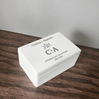 Boîte cadeau rectangulaire personnalisée en bois de pin blanc gravé Creative Deco, souvenir de communion et de confirmation