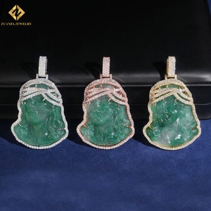 Hot Sale Jesus Face Pendant With Green Jade Moissanite Religious <b>Charm</b> Hip Hop Christian Jewelry 925 <b>Silver</b> Pendant - Product Image 2