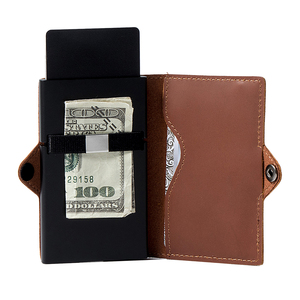 <b>RFID</b> Blocking Vintage Automatic Leather ID Credit Card Holder Metal Aluminum Alloy Case Business Slim Mini Smart <b>Wallet</b> - Product Image 3