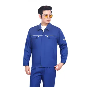 M06 Baju Kerja Biru dengan Strip Reflektif, Baju Kerja Lengan Panjang, Baju Overall, Pakaian Perlindungan Kerja, Biru