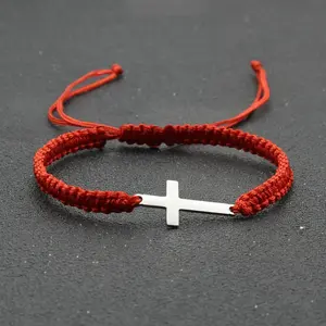 Bracelet croisé chrétien tressé réglable à la main avec chaîne porte-bonheur pour femmes et hommes