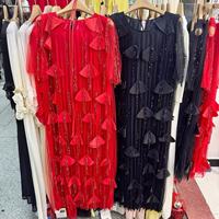 Robe longue de soirée formelle musulmane modeste, traditionnelle, perlée à la main, avec franges, chaîne de strass, à lacets et à pompons, vente en gros