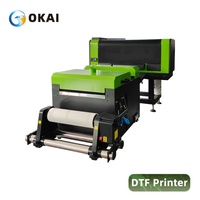 OKAI Printer DTF gulung 30cm A3 dapat memasang XP600 pengocok bubuk kepala ganda Printer DTF untuk pencetakan kaus