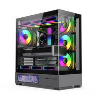Casing Komputer ATX Baru Mid-tower Gaming dengan Kaca Tempered, Casing CPU Desktop Transparan, Casing PC B1302
