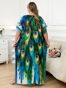 <strong>Plus</strong> <strong>Size</strong> Chiffon Loose <strong>Beach</strong> Kaftan Dresses for Women Print V-Neck Long Swimsuit <strong>Cover</strong> <strong>Ups</strong> - Product Image 5