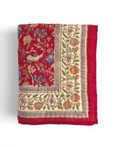 Ruby Red Beige Cotton <b>Quilt</b> Hand Block Printed Reversible Jaipuri Razai King <b>Bedding</b> Set - Product Image 6