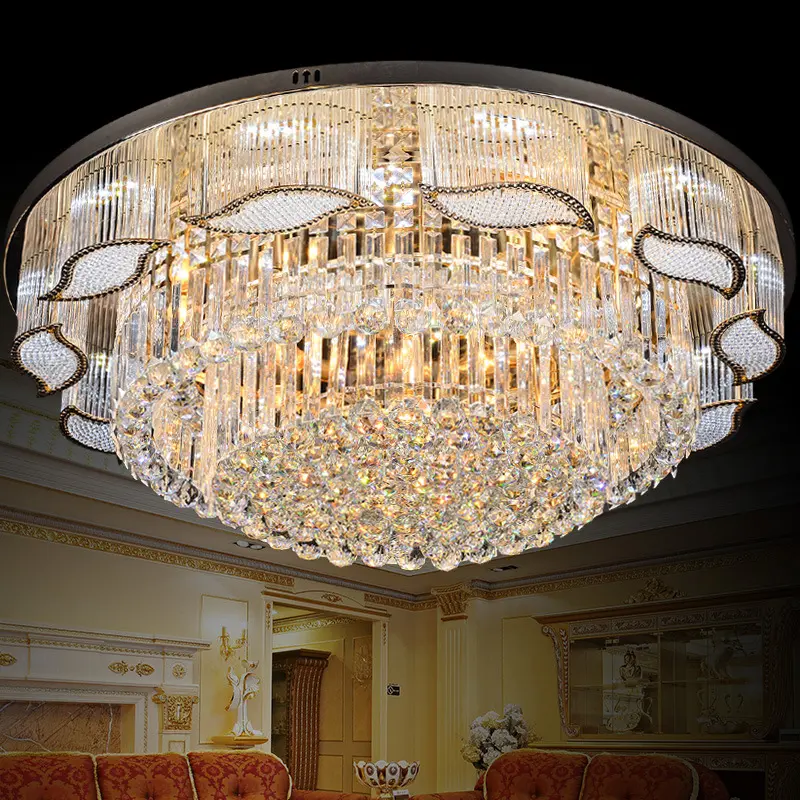 wholesale classic luxury gold color hotel living room bedroom crystal led round slim ceiling lights