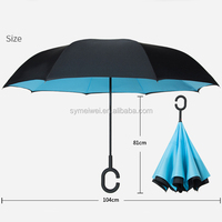 Parapluie inversé à double couche avec poignée en forme de C pour la protection contre la pluie en voiture, vente chaude