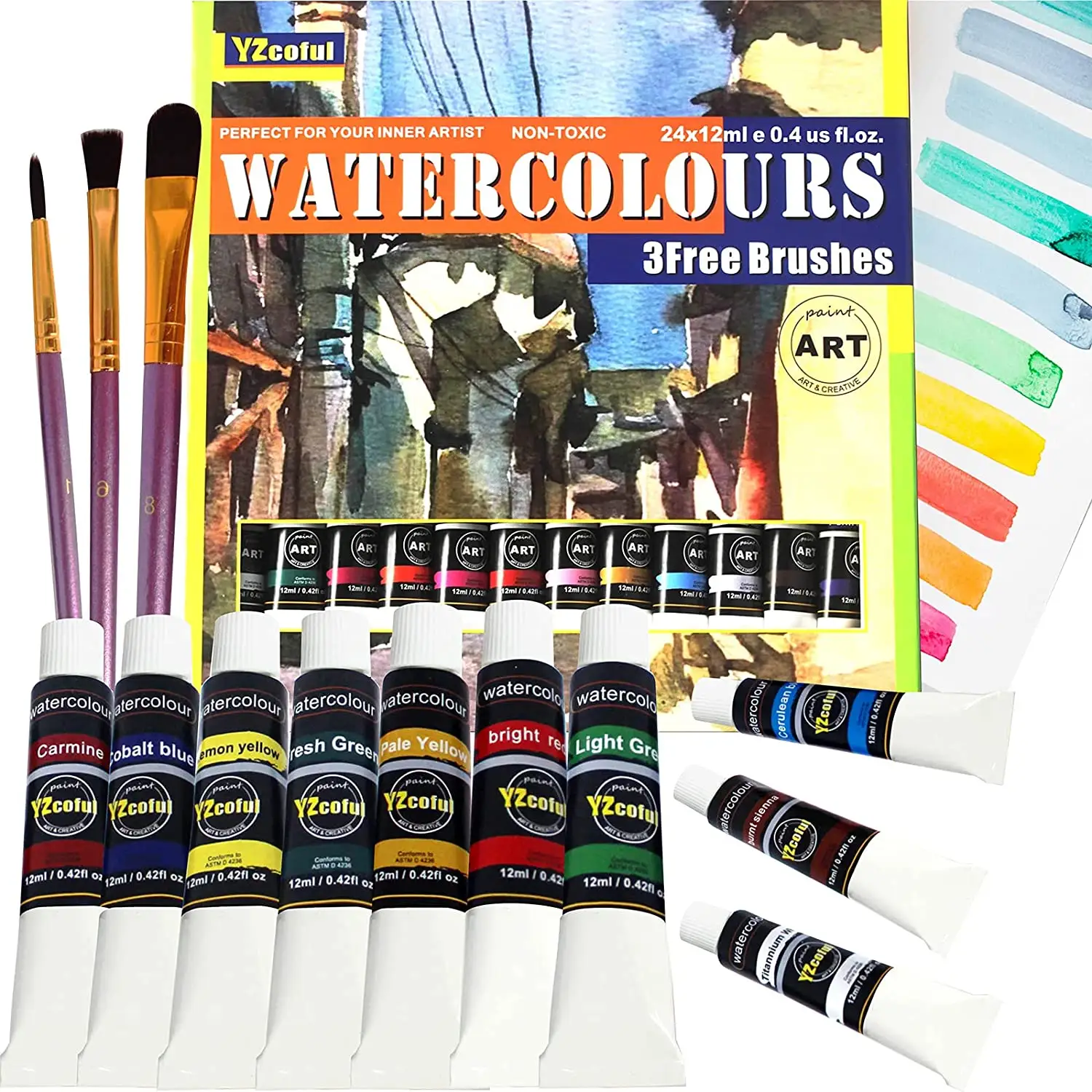 Eabor professional high quality art drawing paint 12ml 12 colors watercolor paint set for artist painting