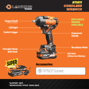 511611 Professional 20V MAX Brushless 950Nm High Torque Cordless Impact <b>Wrench</b> for Heavy Equipment, Truck, and Industrial Use - Product Image 2
