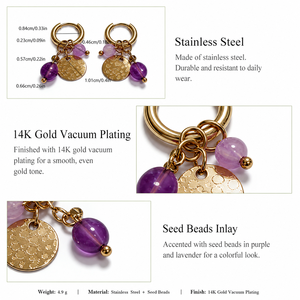 Pendientes de Aro con Dijes de Cuentas, Acero Inoxidable, Chapado al Vacío en Oro de 14K - Product Image 3