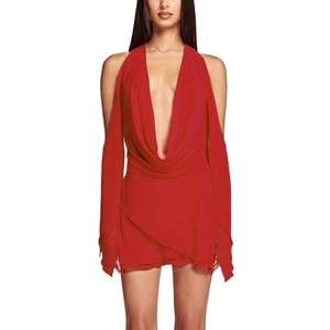 Vestido Casual de Mujer con Cuello Halter Sexy, Escote en V, Plisado, Manga Acampanada, Espalda Abierta, Estilo Western, con Cordones, para Otoño e Invierno - Product Image 6