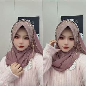 Nouveau foulard musulman pour femmes avec franges papillon et cristaux, voile ethnique en mousseline fait main avec chaîne - Product Image 4