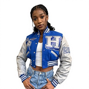 New Stylish Unisex Customized Cropped <b>Varsity</b> College <b>Jackets</b> Genuine Leather Logo Best Quality Winter <b>Jacket</b> Men <b>Women</b> Front - Product Image 1