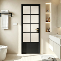 Porte intérieure battante blanche cintrée avec verre à motif, cadre en alliage, isolation phonique pour petits condos, salles de bain et cuisines