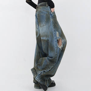 Celana <span class=keywords><strong>Jeans</strong></span> Vintage Berkualitas Tinggi Grosir untuk Wanita Desain Khusus Denim Rusak Model Longgar Lurus untuk Wanita - Product Image 3