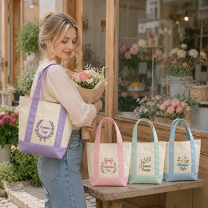 Sac fourre-tout en toile color block personnalisé avec logo brodé, sac à bandoulière pour femme, sac de courses réutilisable pour cadeau quotidien - Product Image 3
