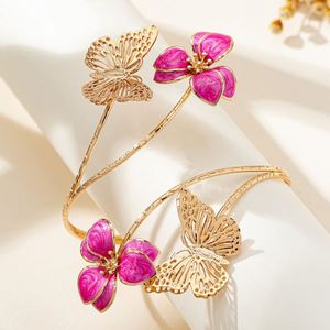 Brazalete de Moda con Diseño Floral de Goteo de Aceite y Esmalte, Brazalete Abierto de Estilo Exótico, Ajustable, con Mariposa, Joyería de Mano - Product Image 1
