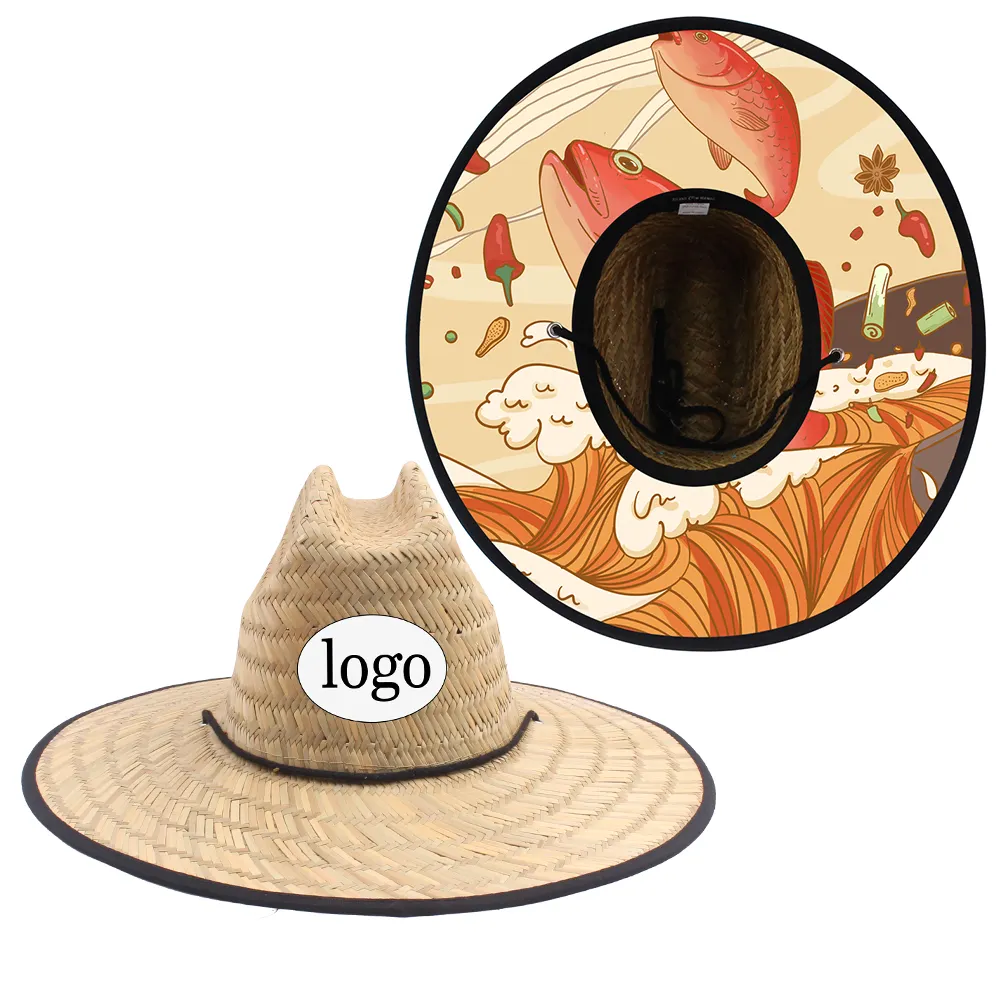 Yeni güneş geçirmez tasarım hasır şapkalar ucuz meksika Sombrero plaj sörf özel Logo cankurtaran güneş geniş ağız hasır şapkalar