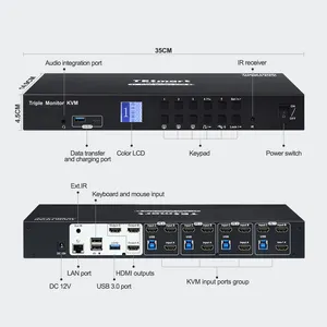 Tesmart Oem Odm Triple Monitor 4 In 3 Out Hdmi Kvm Switch Hdcp 2.2 HDR10 Edid 4K60Hz 2 Mode Display 4 Poort Kvm Switches