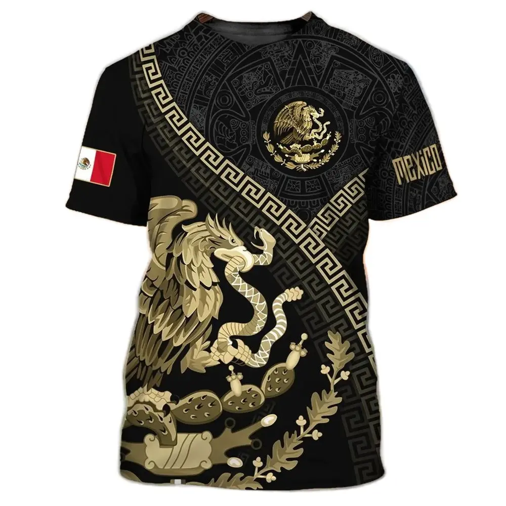 Fitspi Mexico National Flag Print T Shirt Men 3d Eagle Pattern Short Sleeve Oversized T-shirt Leisure O-neck Tee Streetwear